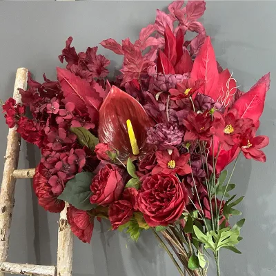 A-857 Decoration Artificial Red Hibiscus Flowers Burgundy Red Artificial Flowers Dark Red Decor Wedding