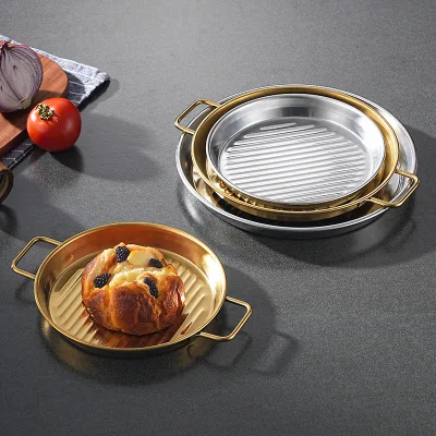 Durable French Fries Plate Anti-scald Barbecue Plate Double Handle Multipurpose Rolling Edge Baking Tray