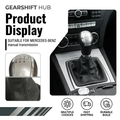 Car Accessories Black Leather Silver Cap Car Gear Shift Knob 5 6 Speed OEM Standard Size for Mercedes Benz C-Class