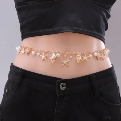 BOYI Bohemian Beach Shell Waist Chain Imitation Pearl Sea Star Conch Body Chain Female