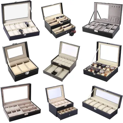 Jamey Elegant Round Watch Box Open Window Handmade Storage Packaging with Wood MDF Faux Suede Dustproof Breathable