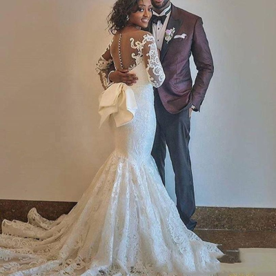 Lace Long Sleeves Mermaid Wedding Bridal Dresses Gown
