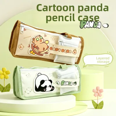 Cute Capybara Panda Canvas Pencil Case Large Capacity Stationery Pouch with Free Gifts Student Prize Stationery Storage