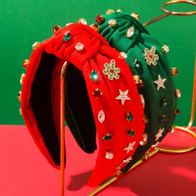 New Solid Color Rhine Stone Star Snowflake Christmas Socks Headband Holiday Hair Accessories