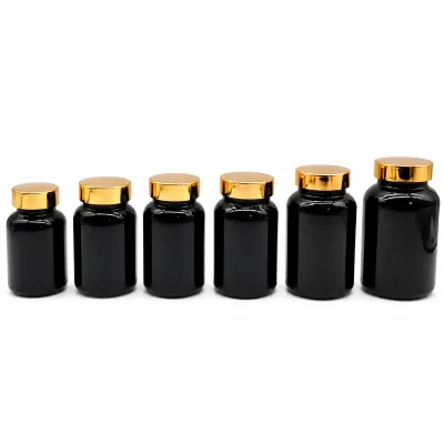 Empty UV Protection Violet Black Capsule Glass Bottles 75ml to 250ml Pill Jars with Screw Cap Seal
