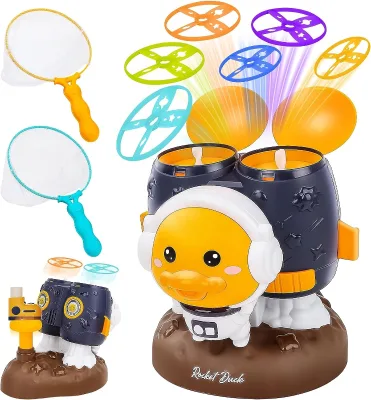 Flying Disc Launcher Toy for Kids with Discs 2 Net Pockets Kids Outside Toys