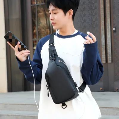 Wholesale Men Waterproof Sling Chest Bag USB Charging Earphone Hole Design Casual Male Crossbody Sling Backpack for Outdoor