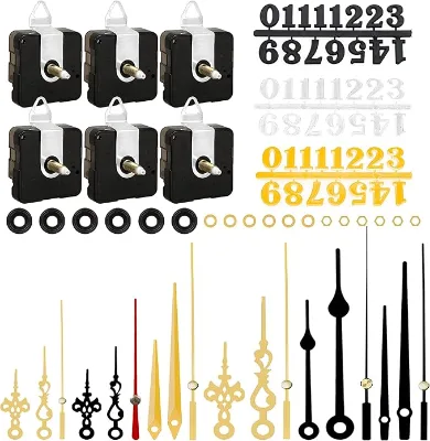 6pcs Quartz Clock Movement Replacement Clock Numerals Kit with 6 Different Pairs of Hands Clock for DIY Wall Clock(20MM/0.8Inch)