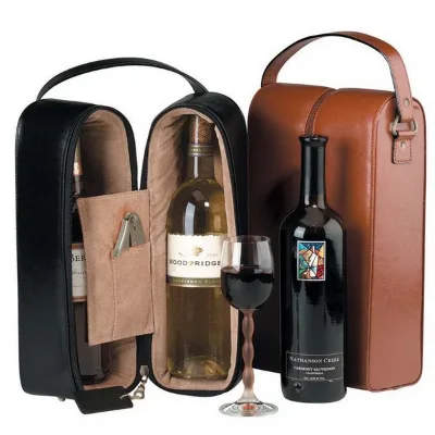 High Quality Custom Portable Two Wine Bottles PU Leather Carrier Bag