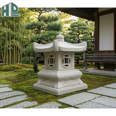 Outdoor Marble Hand Carved Natural Stone Lanterns for Garden Hotel ,Garden Landscape& Villa Design Eco-Friendly & Durable