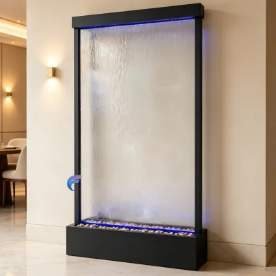 Modern Luxury Rectangle Glass Solar Powered Handmade Waterfall Feature Freestanding Indoor LED Lighted Color Changing Wireless