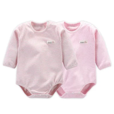 Factory Wholesale Breathable Eco-friendly Cotton Crew-Neck Snap Button Jumpsuit Long Sleeve Pantless Romper Baby Spring Knitted