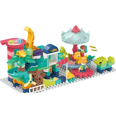 142PCS Puzzle Games Slide Track Assemble Race DIY Building Block Set Marble Run Blocks with Dolls