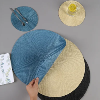 Round Placemat Nordic Japanese pp Woven Table Mat Western Placemat Household Waterproof and Oil Proof Bowl Mat Insulation Mat Co