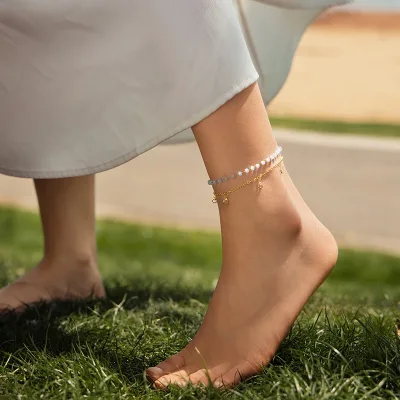 Trade Sexy Sassy Girl Summer Beach Geometric Crystal Tassel Anklet Wedding Electroplated Gift Fashion Holiday New Arrival Party