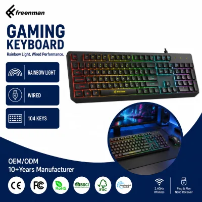 104 Keys Gaming Keyboard  Anti-ghosting Ergonomic Gamer Office Laptop Computer Rainbow Backlit Computer Wired Keyboard
