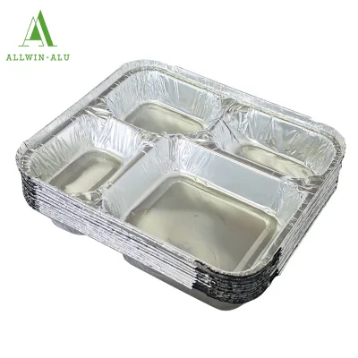 Customized Brand 4 Compartment Aluminum Foil Disposable Food Grade PET Multi-Compartment Recyclable Container Paper Cover