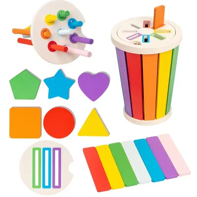 3 In1 Wooden Color Sorting Educational Toy for 5 to 7 Years Eco-friendly Material Fine Motor Skills & Sensory Matching Games