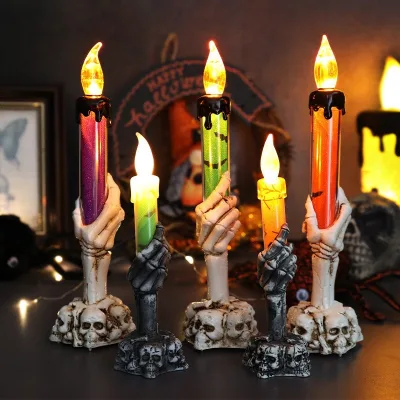 Wholesale Hot Sale Halloween Horror LED Flameless Candle Light with Skeleton Ghost Hand Ghost Taper Candles Lamp