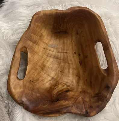 Durable Natural Root Food Fruit Wood Bowl with Handles   Wood Collapsible Dinnerware Biodegradable