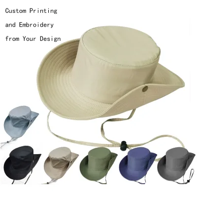 UV Blocking Foldable Fisherman Hat for Outdoor Sports Fishing Casual Scene Digital Print with Strings
