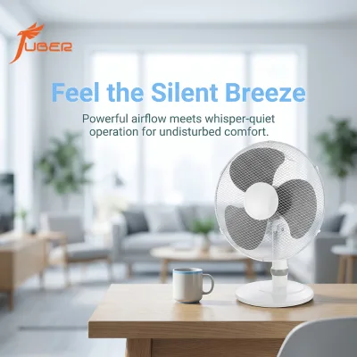 Compact Table Fan for Apartment Desk 3 Speed Quiet Operation 90 Degree Oscillation Wide Angle Airflow Small Table Fan