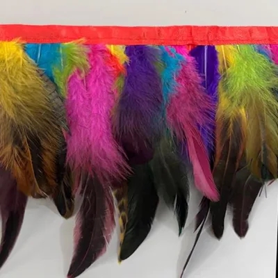 TTop-Grade 6-8 Inch Colored Dyed Rooster Feather Fringe Trim | Curated for Couture Dresses, DIY Jewelry & Festival Apparel