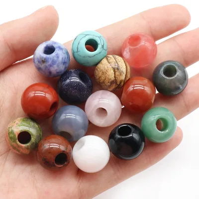 Wholesale 16mm Large Hole Gemstone Round Beads 5mm Big Hole Natural Gemstone Round Ball Spacer Beads for Jewelry Making