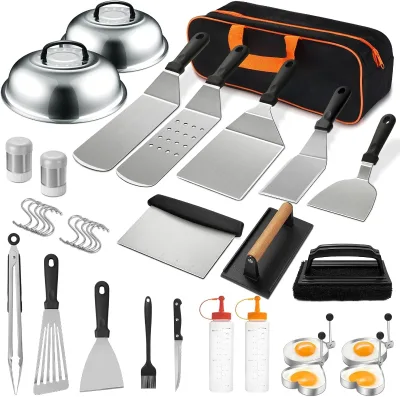 BBQ Stainless Steel Barbecue Tool Set, Including Cooking Spatula Combination Grill Tools Multifunctional Set for Outdoor Camping