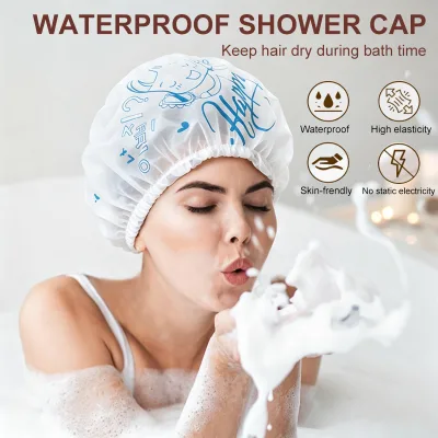 LMLTOP Factory Bulk Supply Reusable Double Layer EVA Shower Cap Printed Floral Waterproof Bath Cap Low MOQ Private Label
