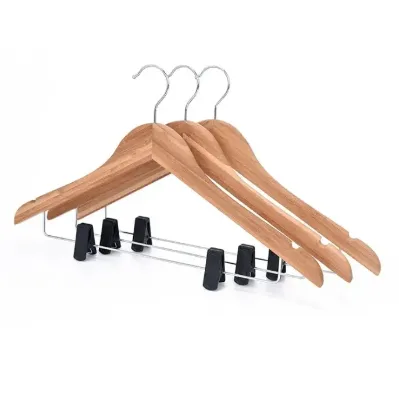 Boutique Style Oem Branded Garment Bamboo Wood Clothes Suit Hangers