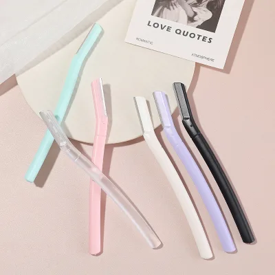 Sharp Safe Plastic Micro-Blade Eyebrow Trimmer Candy-Color Straight-Handle Design Makeup Tool