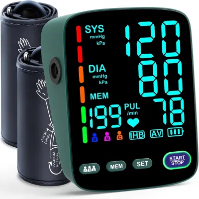 ODM Blood Pressure Monitor Automatic Upper Arm 2 Cuff Sizes (9-17'' 13-21'') Extra Large LED Backlit Screen 3 User Modes