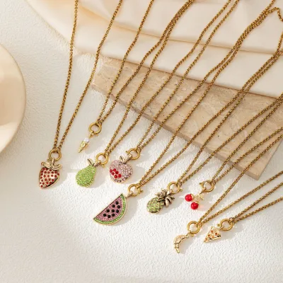 Skin Friendly Premium Lightweight Retro Pizza Mixed Styles Vintage DIY Pineapple Pear Cherry Pendant for Friendship Gift