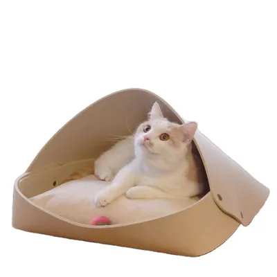 Semi-enclosed Felt Cat House Foldable Latch Pet House Removable and Washable Felt Cat House