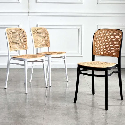 Rattan Chair, Nordic Home Plastic Dining Chair, Stackable Mahjong Table Backrest Chair, Outdoor Leisure Small Apartment Chair