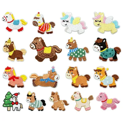2026 Wholesale Eco-Friendly Cute Pony Horse Embroidered Iron-On Resin Hat Patch Bulk Applique Badge Unicorn Emblem for Clothing
