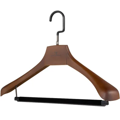 Luxury Men Clothing Store Brown Plastic Custom logo Hanger Velvet Coated Non slip Crossbar Suit Coat Hangers