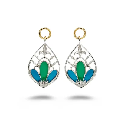 925 Sterling Silver 14K Gold Plated Gemstone Literary Retro Ring Classical Elegant Enamel Hoop Earrings