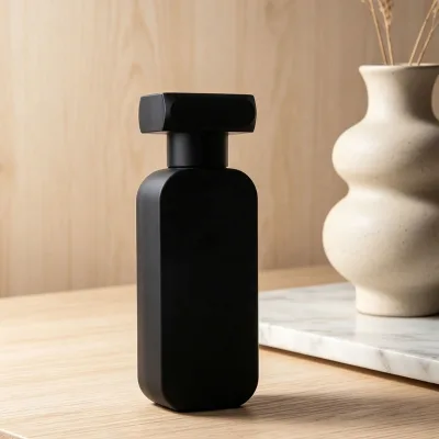 Factory Price Rectangle Empty Matte Black Crimp 30ml 50ml Travel Portable Glass Perfume Oil Bottle