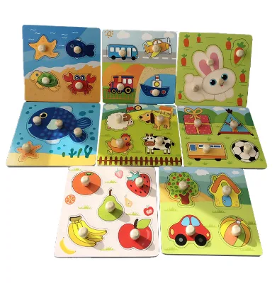 2024 New Style Children's Wooden Cartoon Animal Jigsaw Puzzle Baby Early Childhood Education Toy Hand Grabbing Puzzle Set