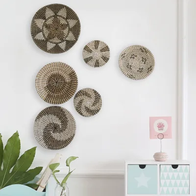 European Seaweed Woven Hanging Plate Living Room Grass Woven Decorative Dish Household Plant Basket Hanging Ornaments Wall Decor
