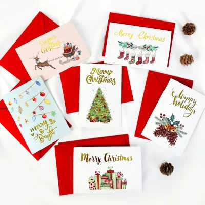Christmas Card Stamping with Red Envelope Sticker Combination European and American Blessings Message Christmas Greeting Card