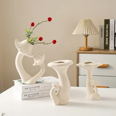 Modern Ceramic Vase Creative Artistic Shape Flower Container Guesthouse Sample Room Soft Decoration Item Succulent Pot Home