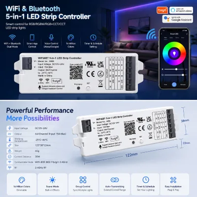 One Controller for 5 LED Types Single Color CCT, RGB, RGBW & RGBCCT
