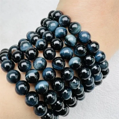 Charming natural gemstone crystal healing stones folk crafts blue tiger eye crystal quartz bracelets bangle for men