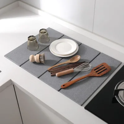 Kitchen Countertop Square Large Stone Dish Drying Mat Bowl Dish Quick Absorbent Diatomite Non-Slip Multifunctional Foldable