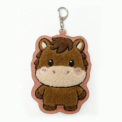Custom Wholesale Embroidered Cartoon Keychain PU Leather Custom Character Bag Charm for School/Company Gifts