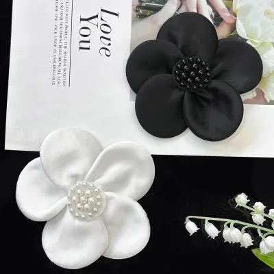 5 Petal Pearl Polyester Fabric Flower Exquisite Fashion Three-dimensional Black White Hat Cloth Stickers Clothing Bags Hair