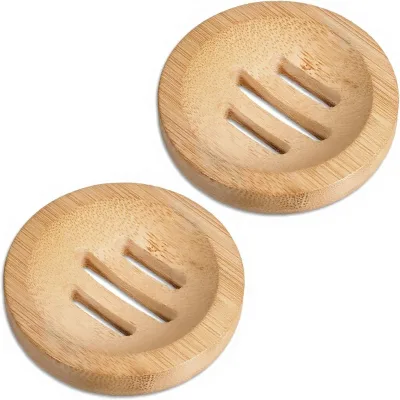Pack of 2 Eco-friendly Modern Wooden Soap Dishes Round Soap Dish with Drain Handmade Soap Holder for Shower Bathroom